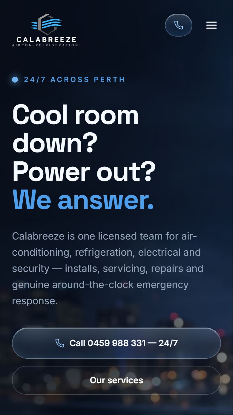 Calabreeze website on a phone