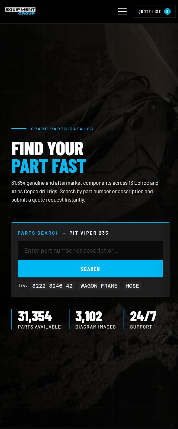 Equipment Group parts search mobile view