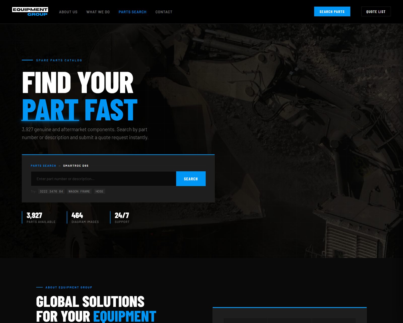 Equipment Group industrial parts catalogue website Perth. custom HTML CSS JS build by Source Digital