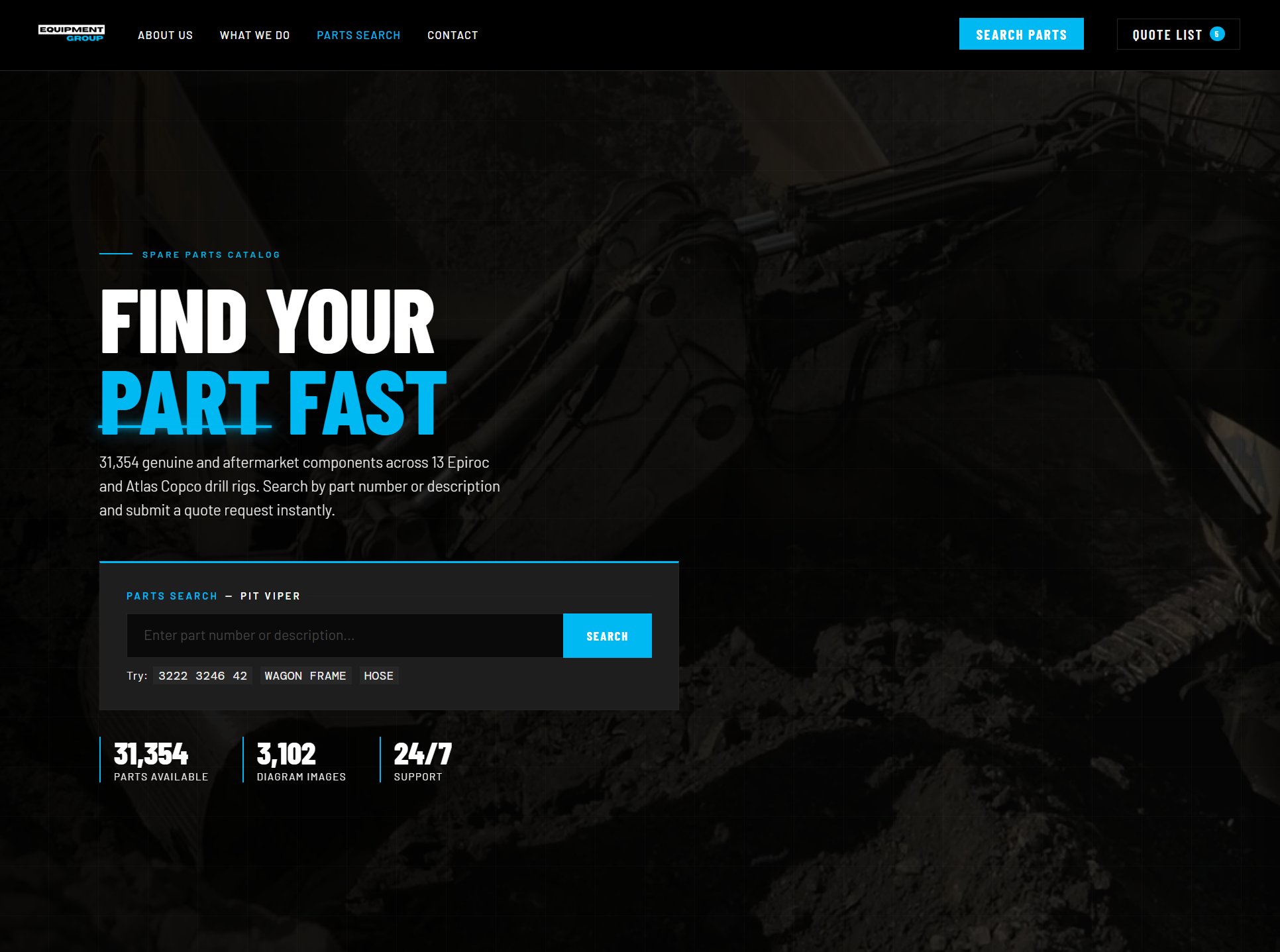 Equipment Group parts catalog website built by Source Digital Perth