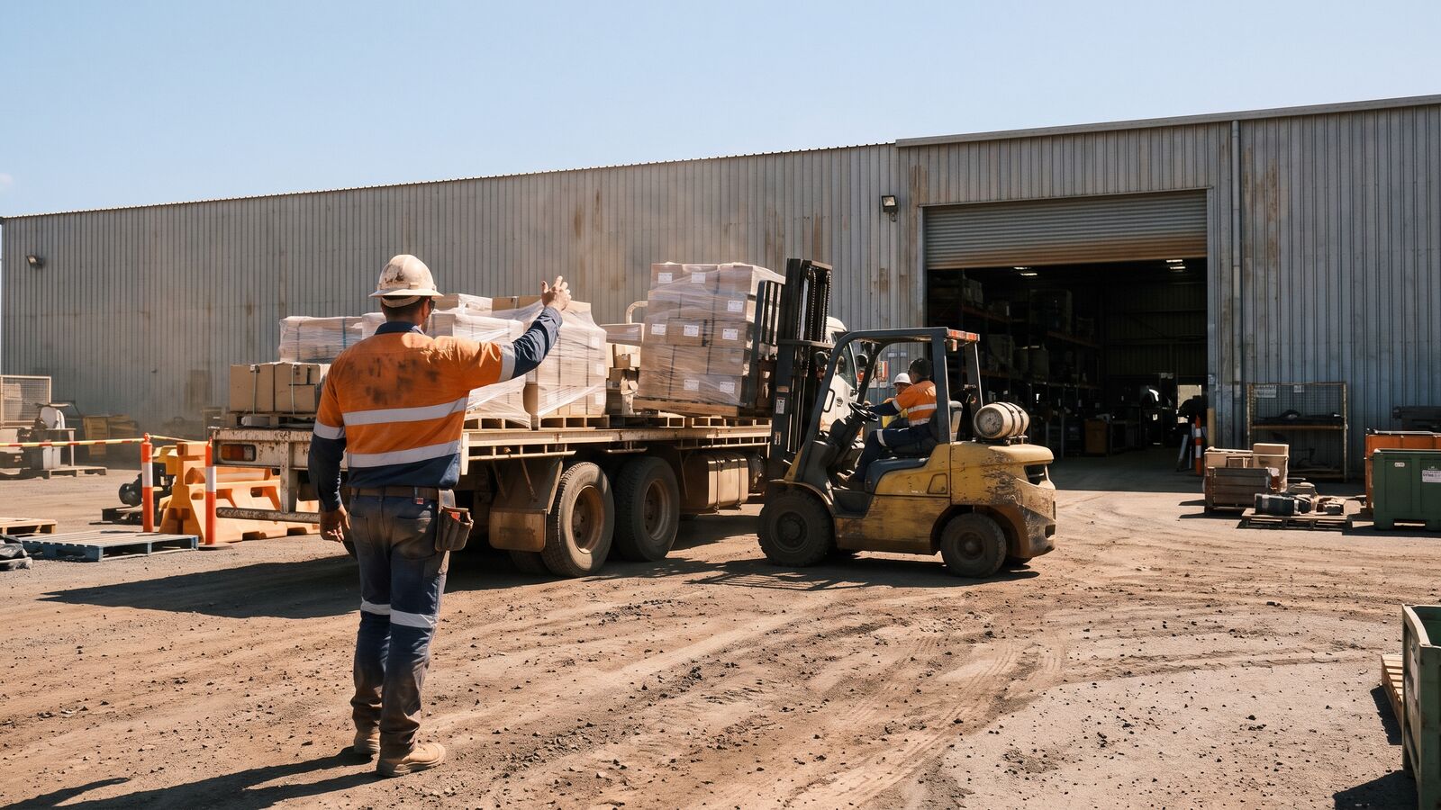 Supplier truck delivering pallets to a mine site stores