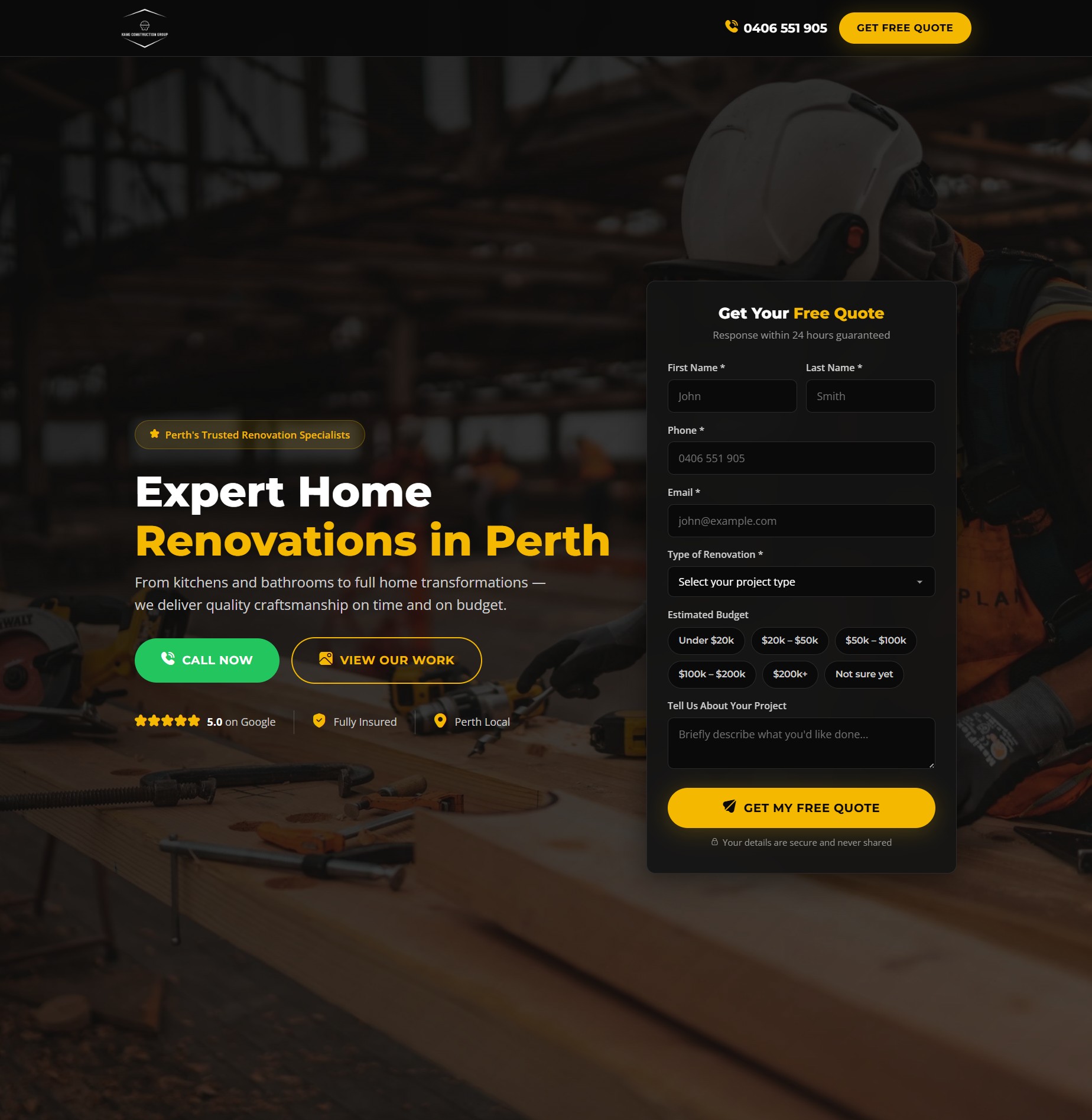 Kang — custom landing page designed and built by Source Digital Perth