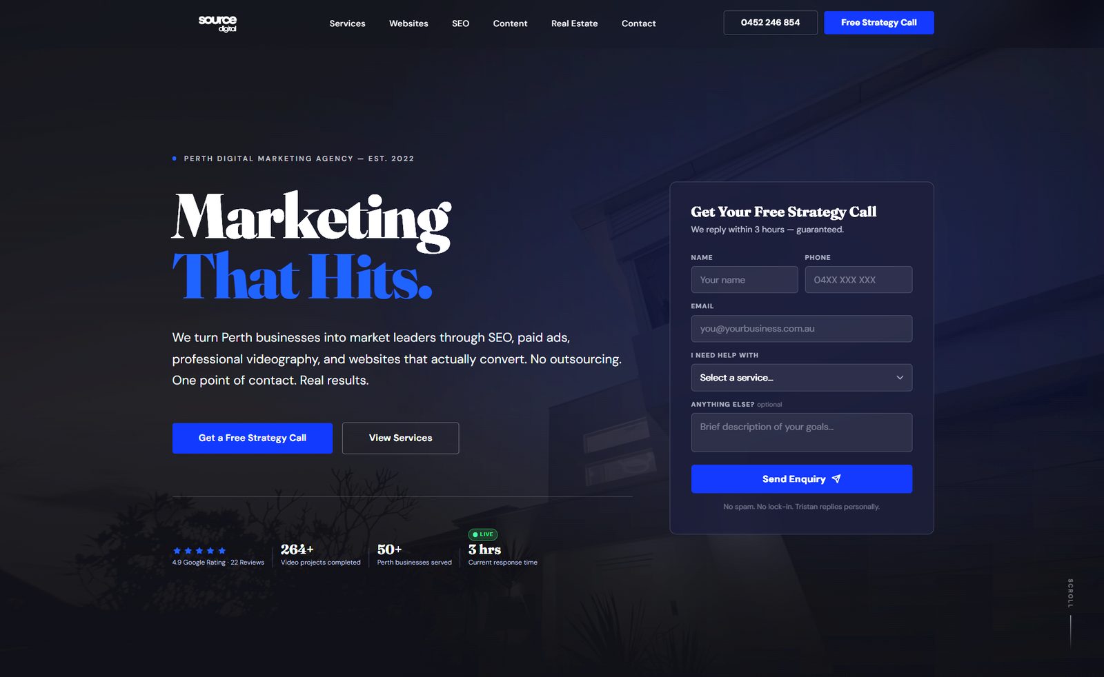 Source Digital Perth digital marketing agency website. custom HTML CSS JS build