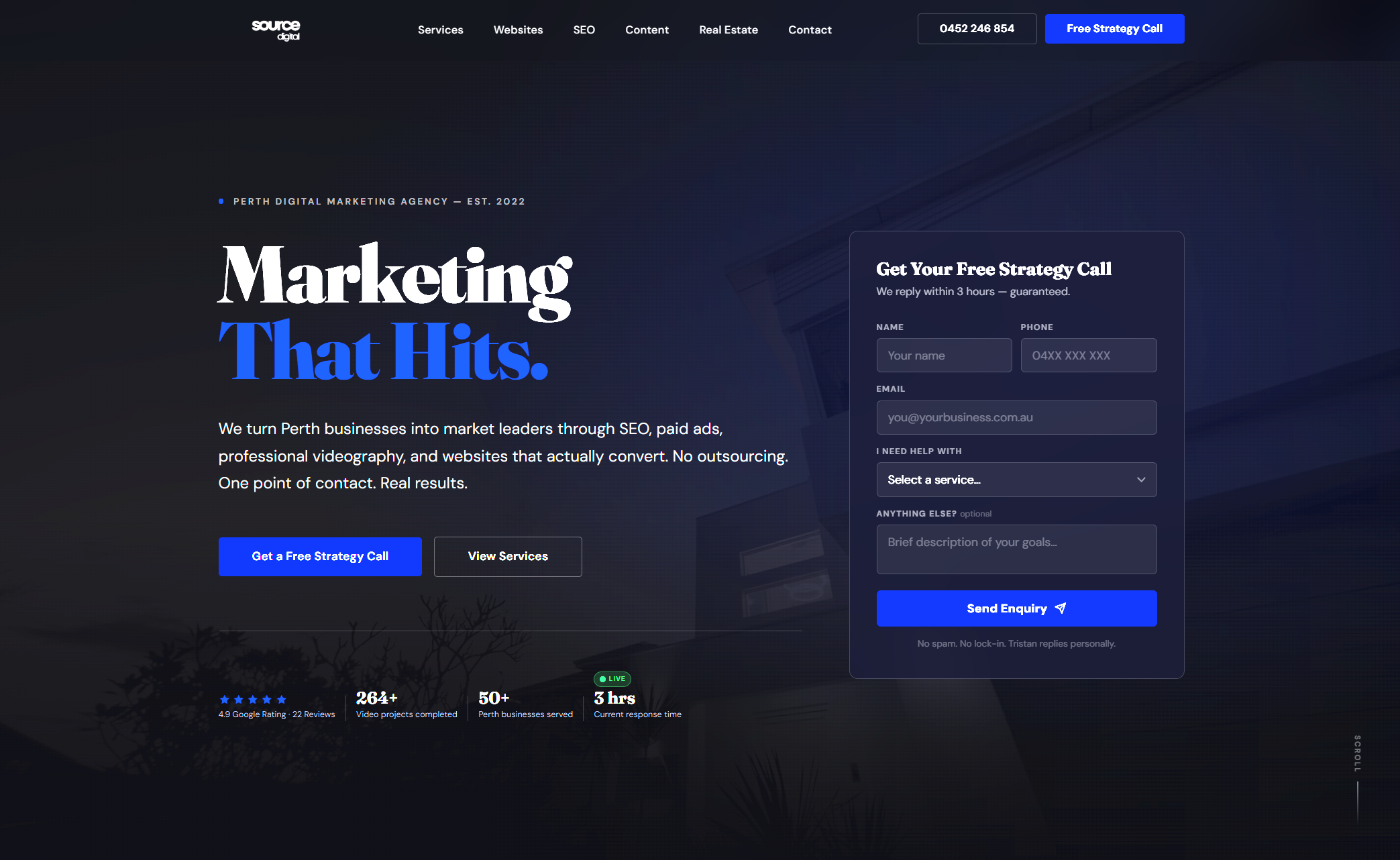 Source Digital Perth digital marketing agency website — custom HTML CSS JS build